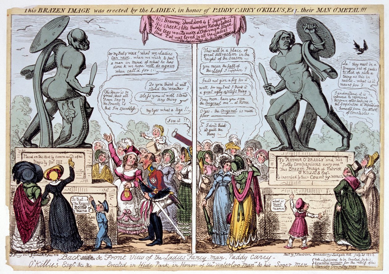 Frauen bewundern die Statue von Achilles, Hyde Park, London, 1822 von George Cruikshank