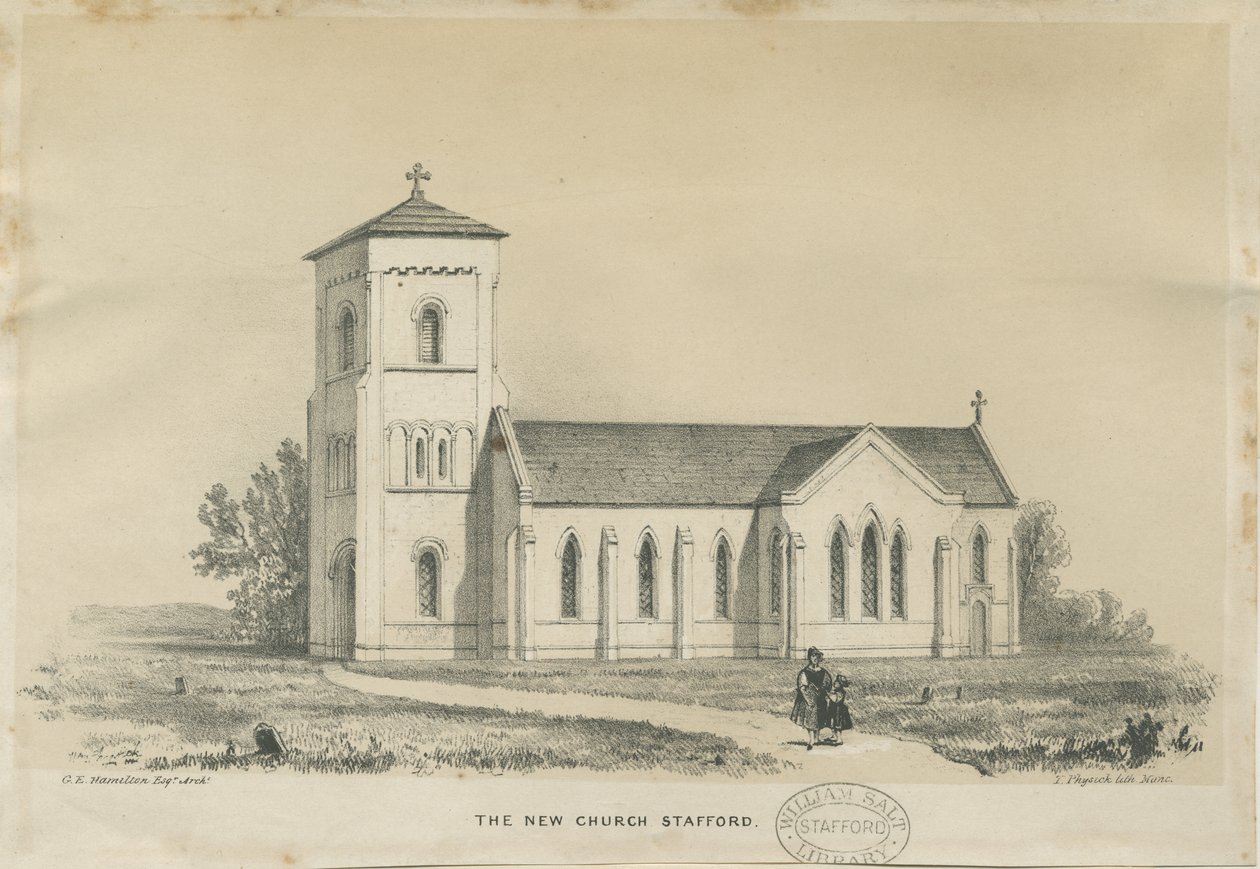 Stafford - Christ Church: getönte Lithographie, nd [?mittleres 19. Jahrhundert] von George E. Hamilton