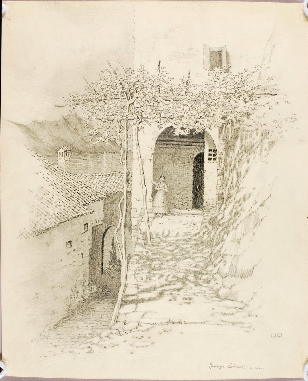 Ohne Titel (Übertragungszeichnung für Dorfstraße, Luganersee, Italien [Nr. 1]) von George Elbert Burr