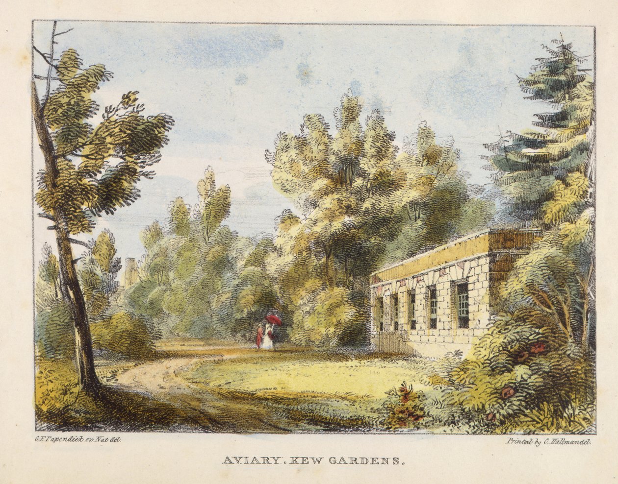 Vogelhaus, Kew Gardens, Tafel 10 aus Kew Gardens: Eine Serie von vierundzwanzig Zeichnungen auf Stein, graviert von Charles Hullmandel (1789-1850), veröffentlicht 1820 von George Ernest after Papendiek