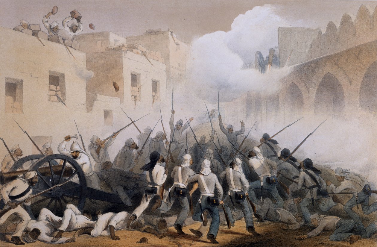 Sturm auf Delhi 1857, aus The Campaign in India 1857-58 von Zeichnungen, die während der ereignisreichen Zeit des großen Aufstands gemacht wurden, die militärischen Operationen vor Delhi und seiner Umgebung darstellend von George Francklin Atkinson