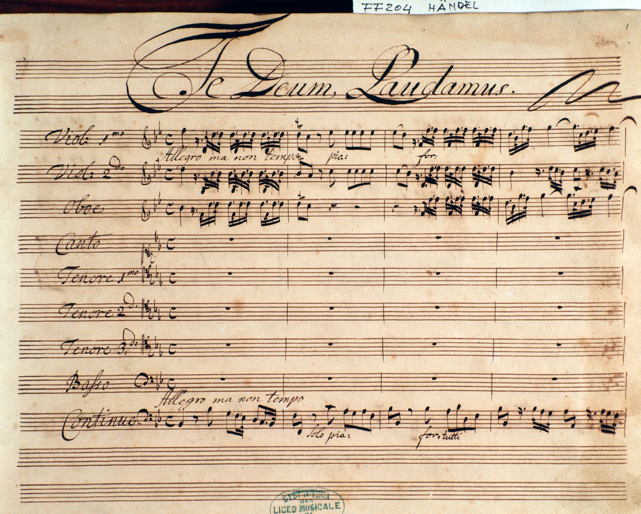 Titelseite der Partitur von Te Deum von G. F. Händel von George Frederick Handel