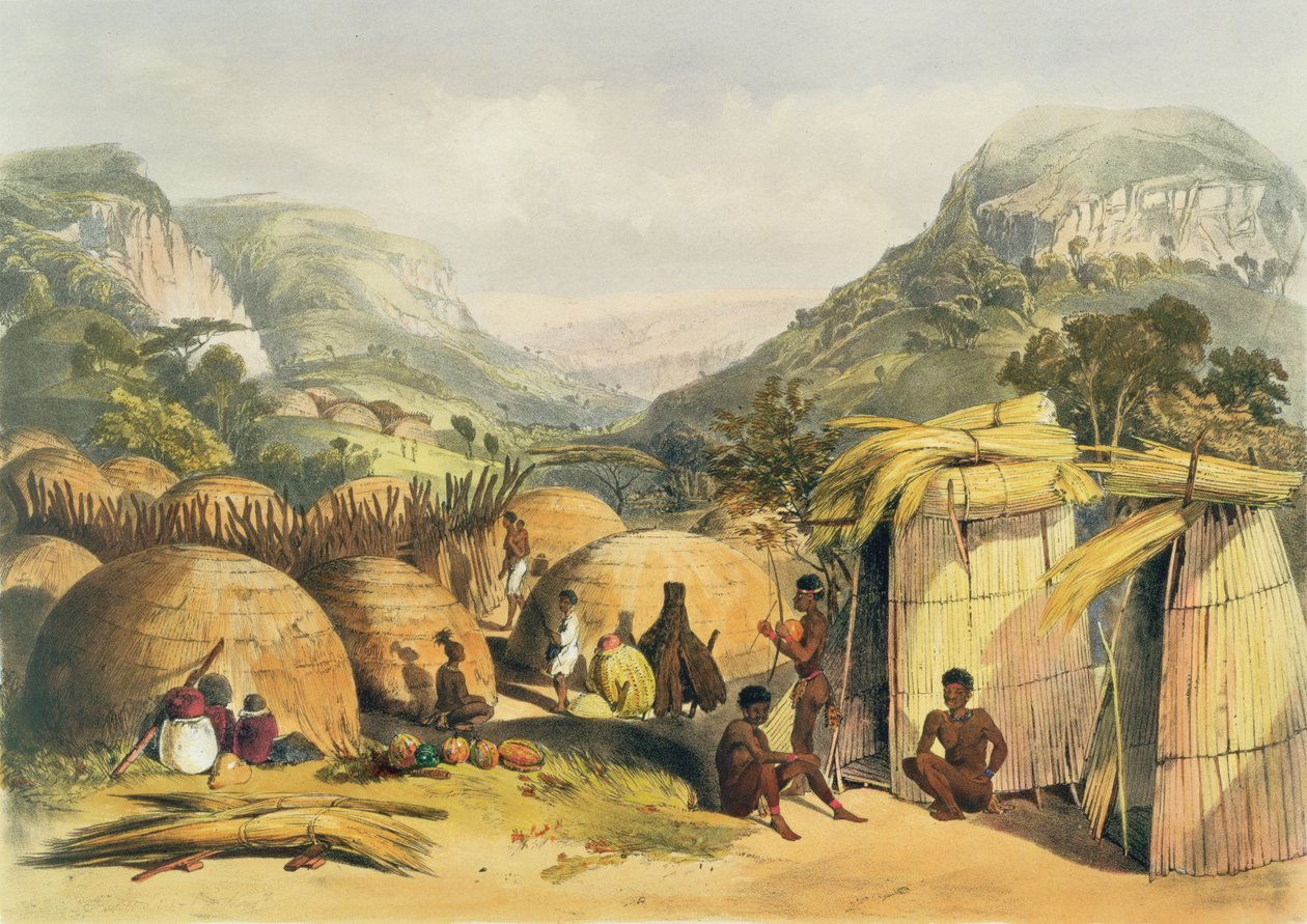 Inanda Kraal, Natal, Tafel 25 aus Die Kafirs illustriert, 1849 von George French Angas