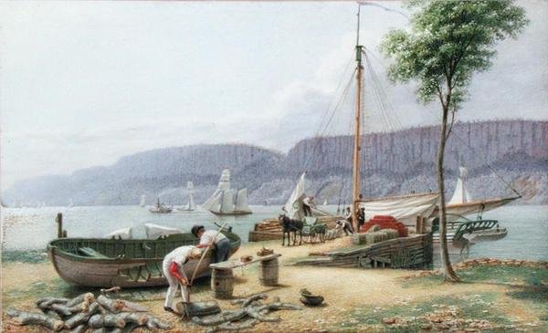 Nachmittag - Hastings Landing. Palisade Rocks im Schatten, New York, ca. 1836 von George Harvey