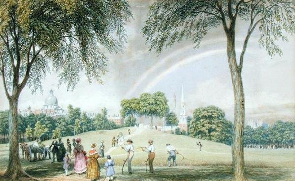 Nachmittagsregenbogen - Boston Common vom Charles Street Mall, Boston, Massachusetts, ca. 1830-40 von George Harvey