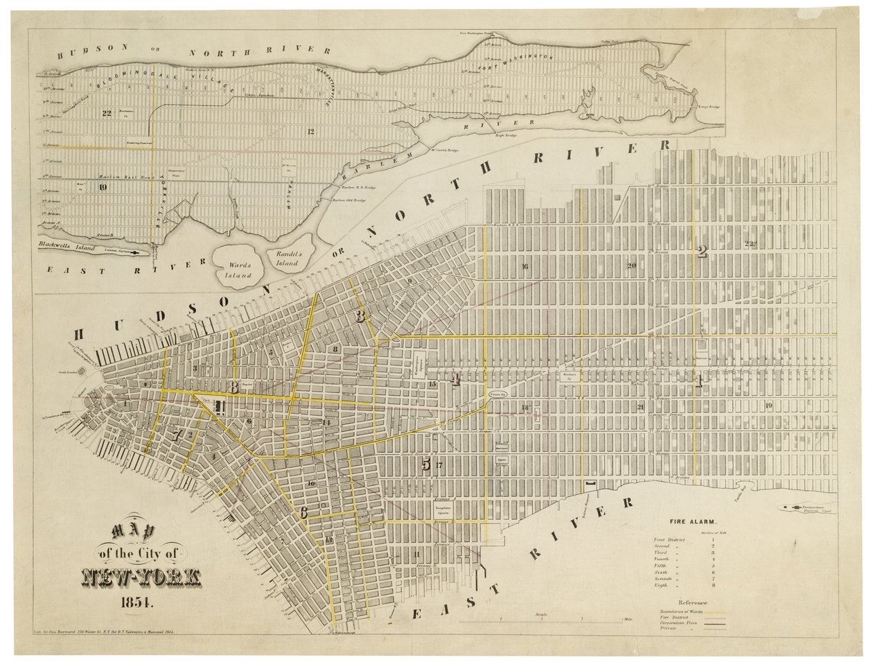 Stadtplan von New York, 1854 (Gravur) von George Hayward
