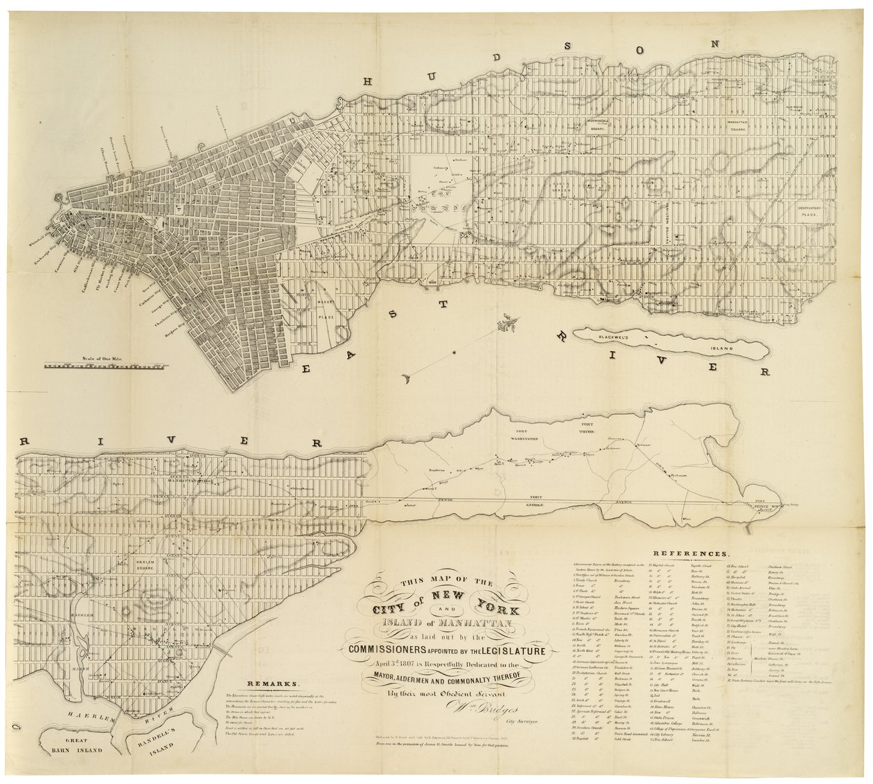 Diese Karte der Stadt New York und der Insel Manhattan, wie sie von den Kommissaren festgelegt wurde, 1853 von George Hayward