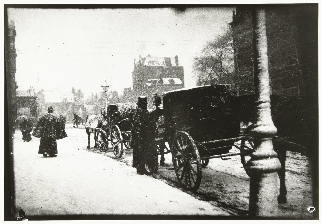 Ansicht des Leidseplein in Amsterdam mit Kutschenverkehr an einem Wintertag von George Hendrik Breitner