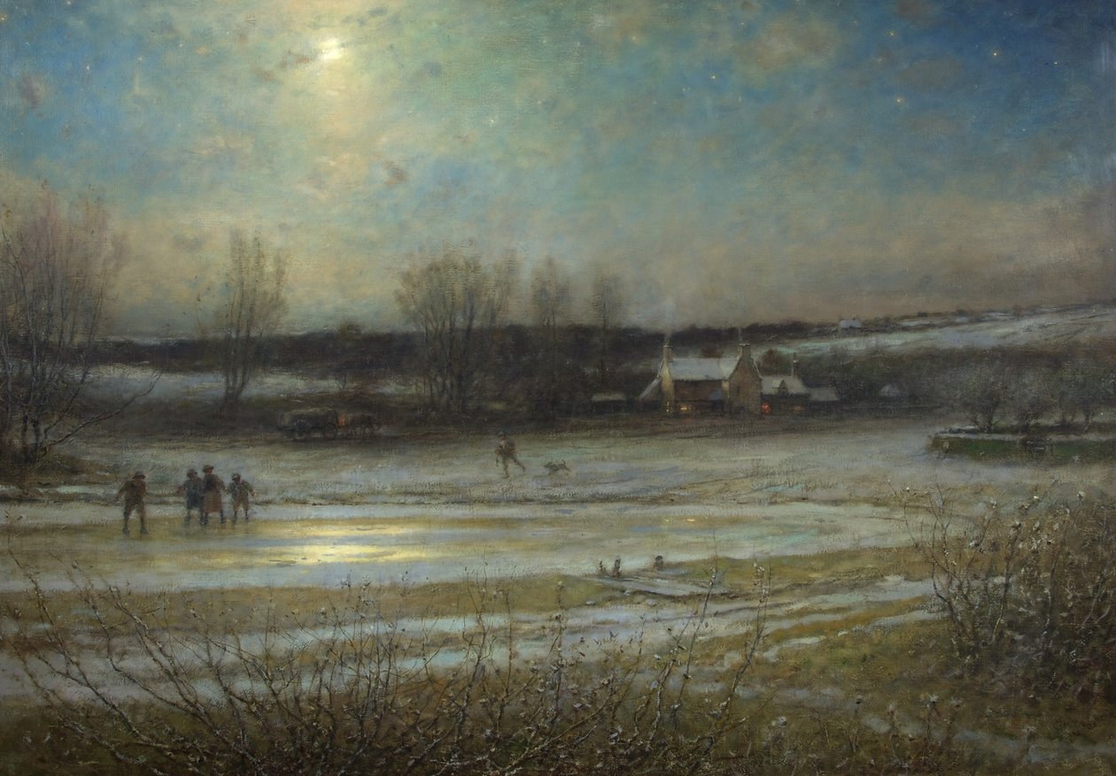 Eine frostige Nacht - der gefrorene Mühlenteich, ca. 1904 von George Henry Boughton