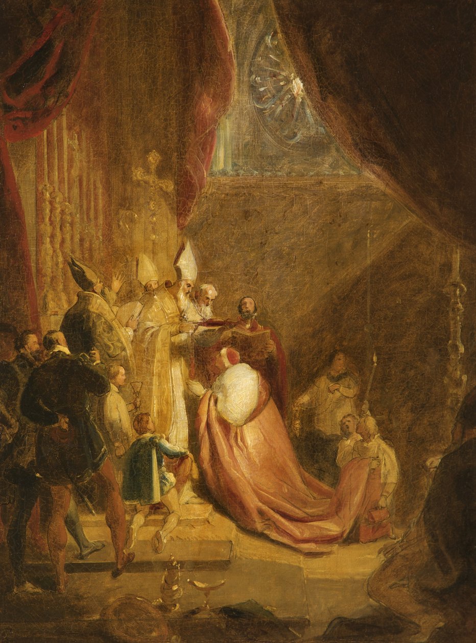 Wolsey erhält den Kardinalshut in der Westminster Abbey von George Henry Harlow