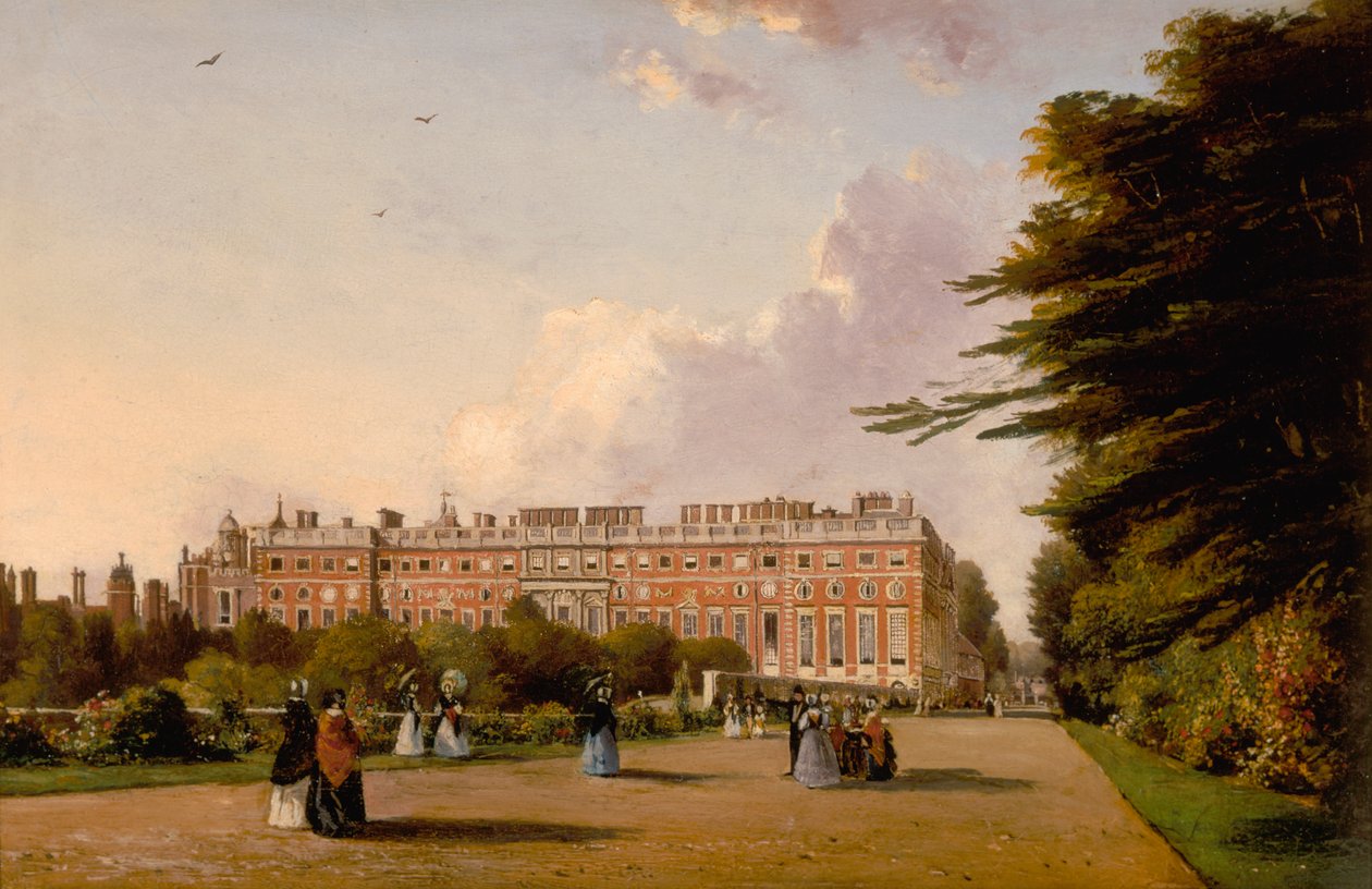 Ansicht der Südfront des Hampton Court Palace vom Broad Walk, ca. 1827-49 von George Hilditch