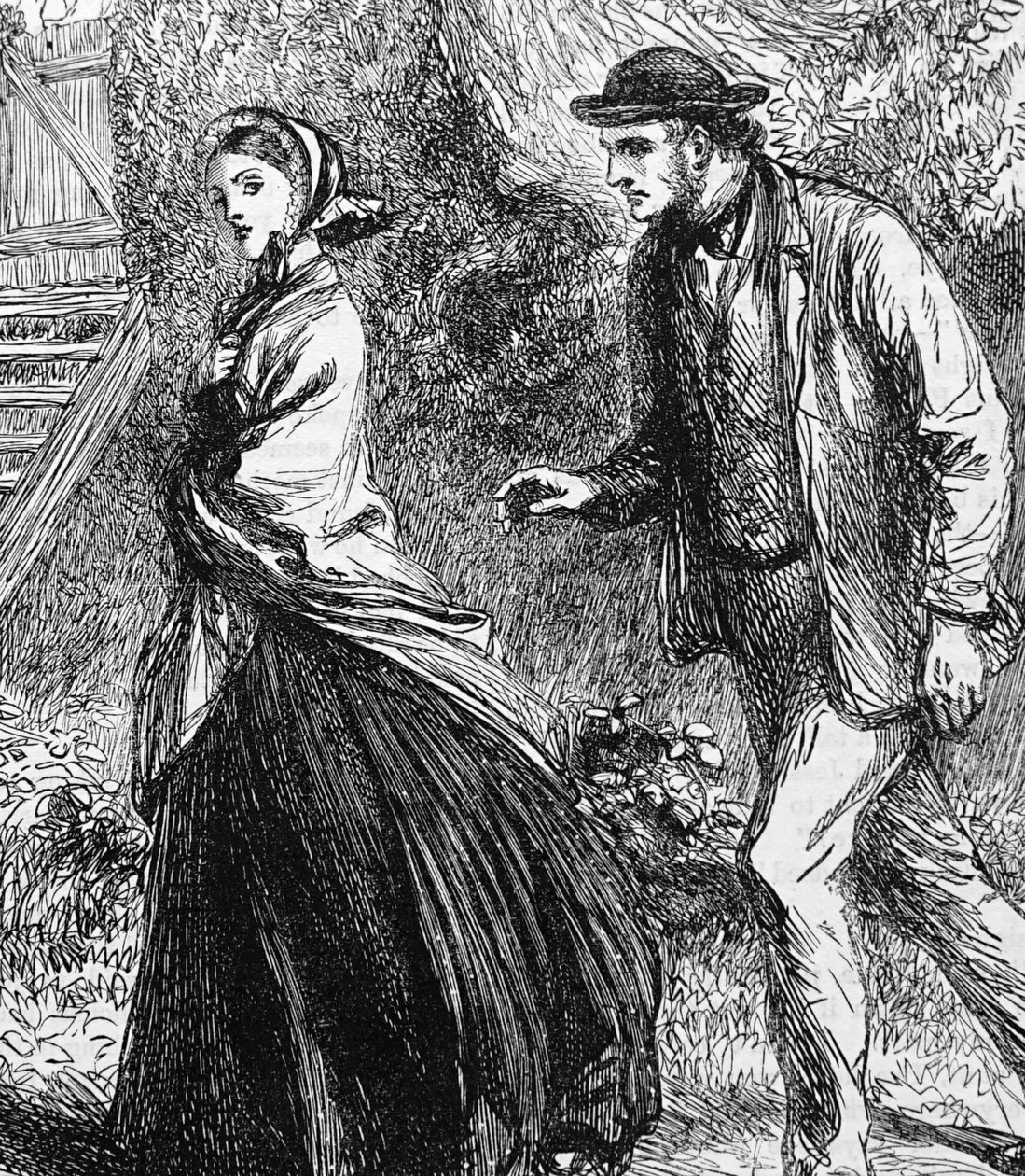 Illustration, die eine Frau darstellt, die einen Antrag von einem Mann ablehnt von George Housman Thomas