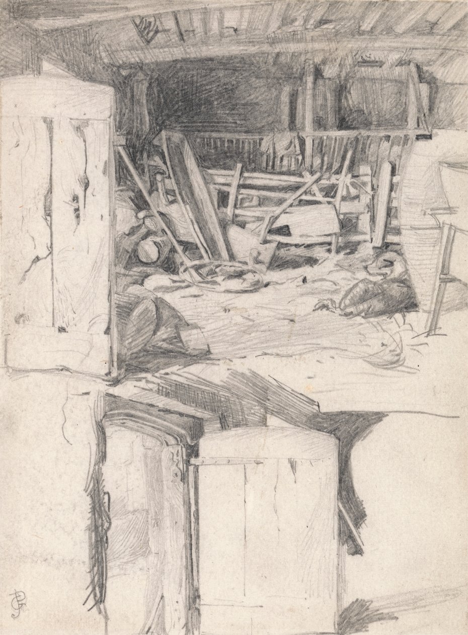 Studie für "Die Gans", 1867: Innenraum einer Scheune von George John Pinwell