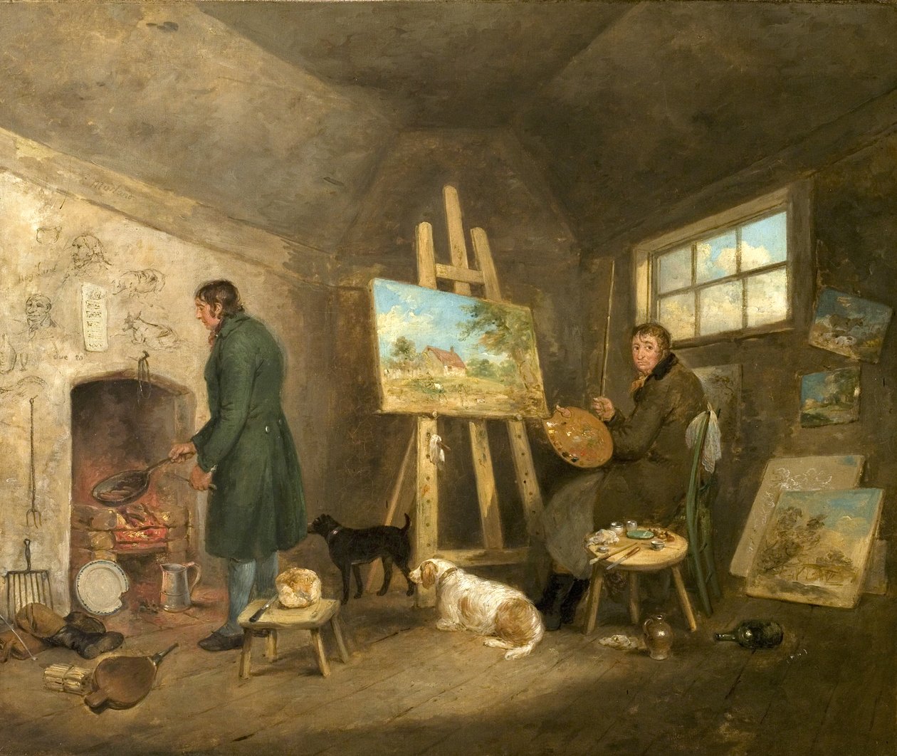 Der Künstler in seinem Atelier und sein Mann Gibbs, 1802 von George Morland
