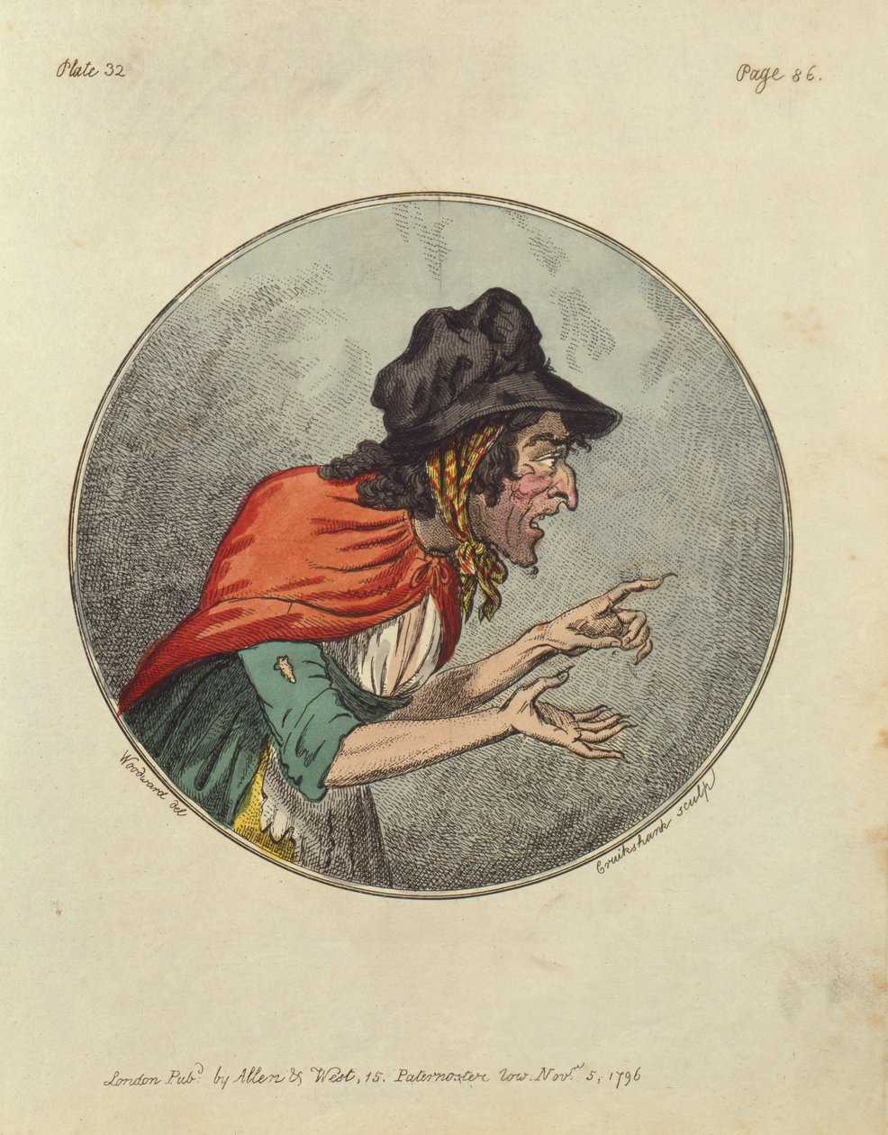 Karikatur einer alten Frau, geätzt von Isaac Cruikshank von George Moutard Woodward