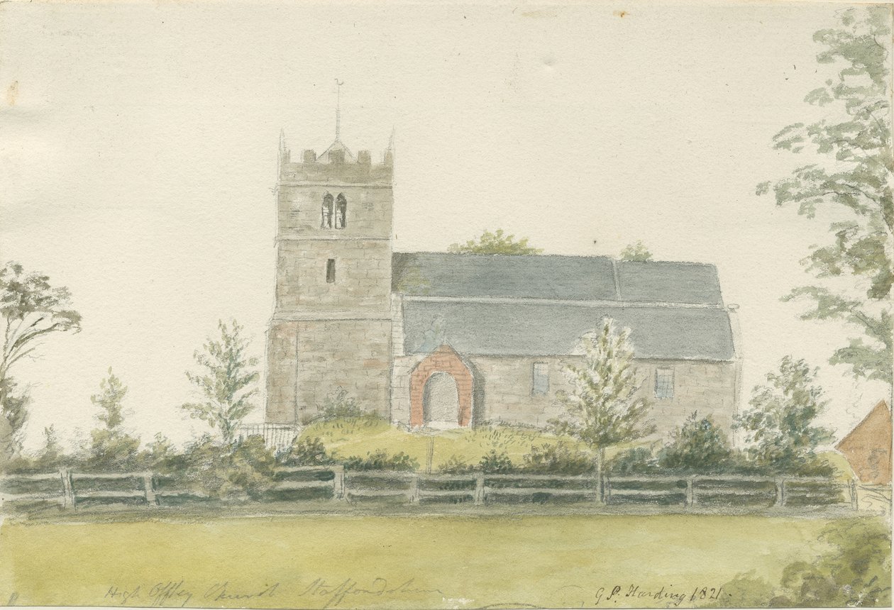 High Offley Kirche: Aquarell von George Perfect Harding