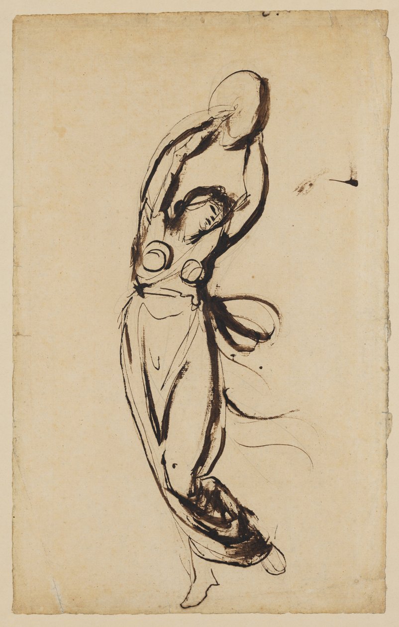 Eine Nymphe tanzt mit einem Tamburin von George Romney