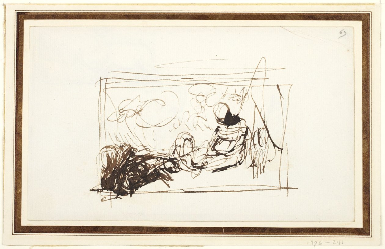 Sitzende Figuren und Ziege von George Romney