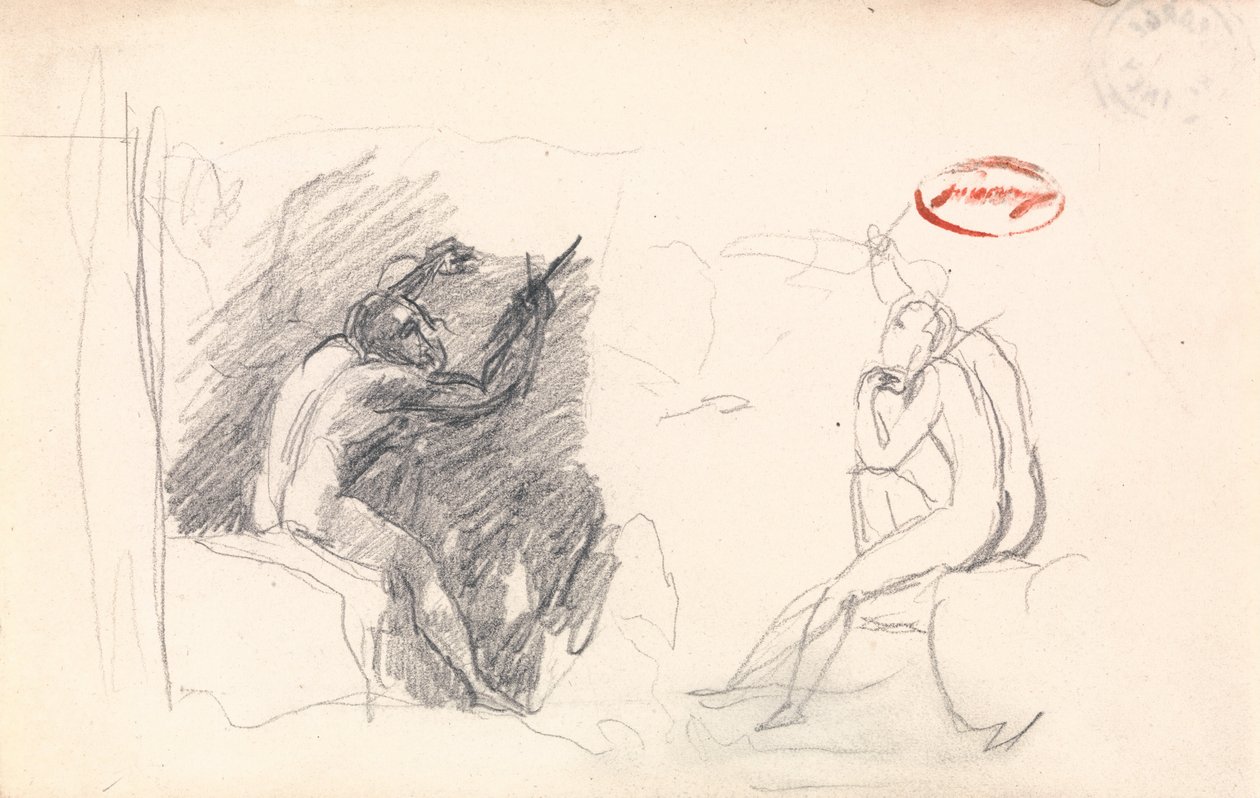 Zwei Skizzen eines sitzenden männlichen Aktes, Rückansicht von George Romney