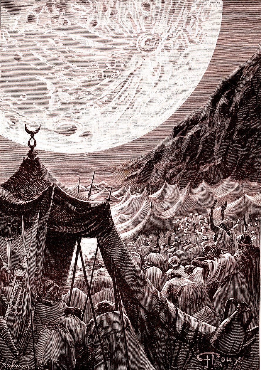 Der Mond in der Wüste von Nubien, SUDAN. Muslime beten. 1888 (Stich) von George Roux