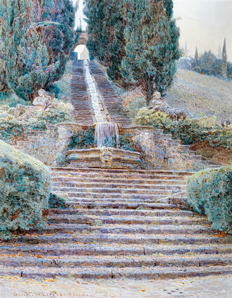 Der Wasserfall bei Villa Cicogna, Italien 1901 von George Samuel Elgood