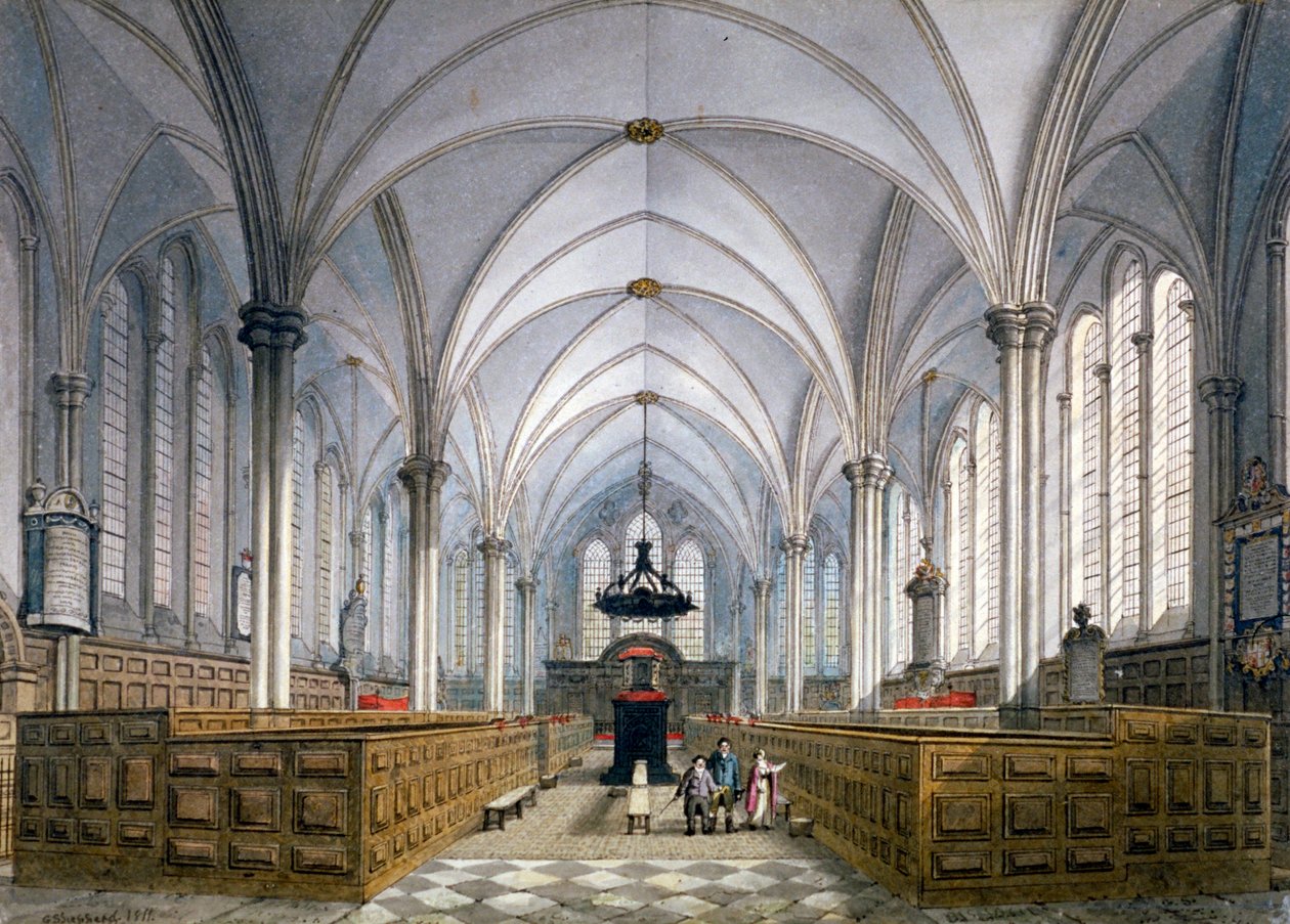 Innenansicht der Temple Church, London, 1811 von George Shepherd