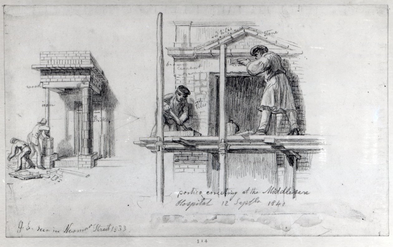 Errichtung von Portiken in der Newham Street und am Middlesex Hospital, London von George Snr Scharf