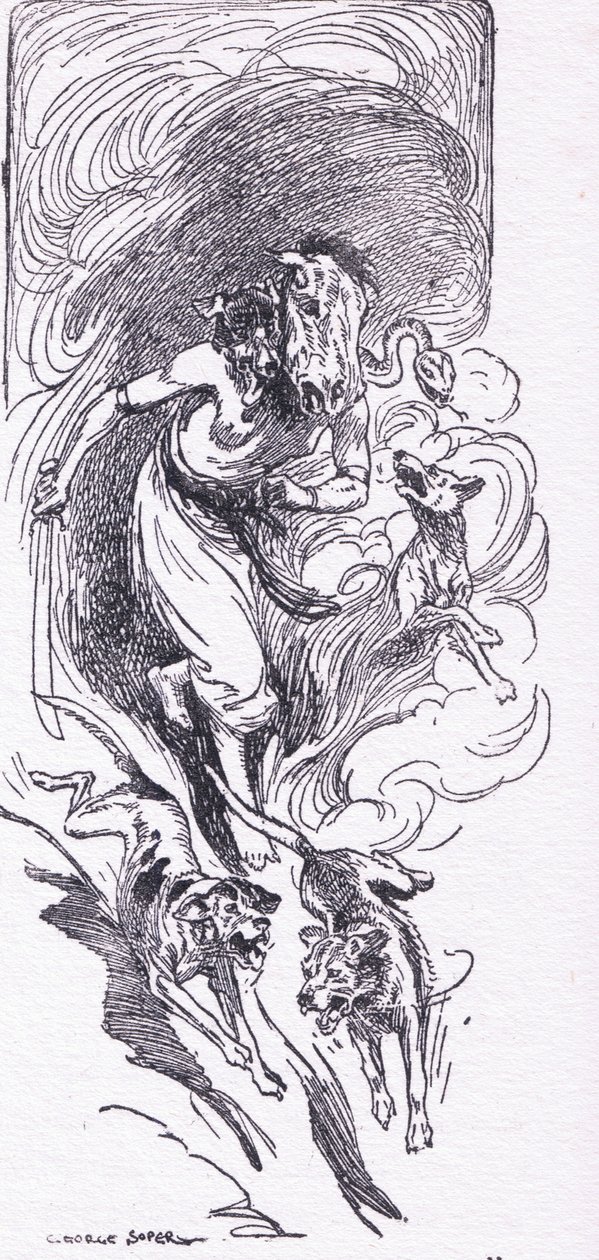 Brimo die wilde Hexenjägerin, aus Die Helden, veröffentlicht von George Allen und Unwin 1929 von George Soper