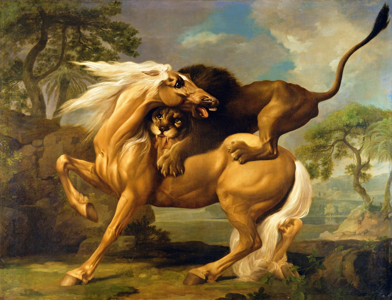 Ein Löwe greift ein Pferd an, ca. 1762 von George Stubbs