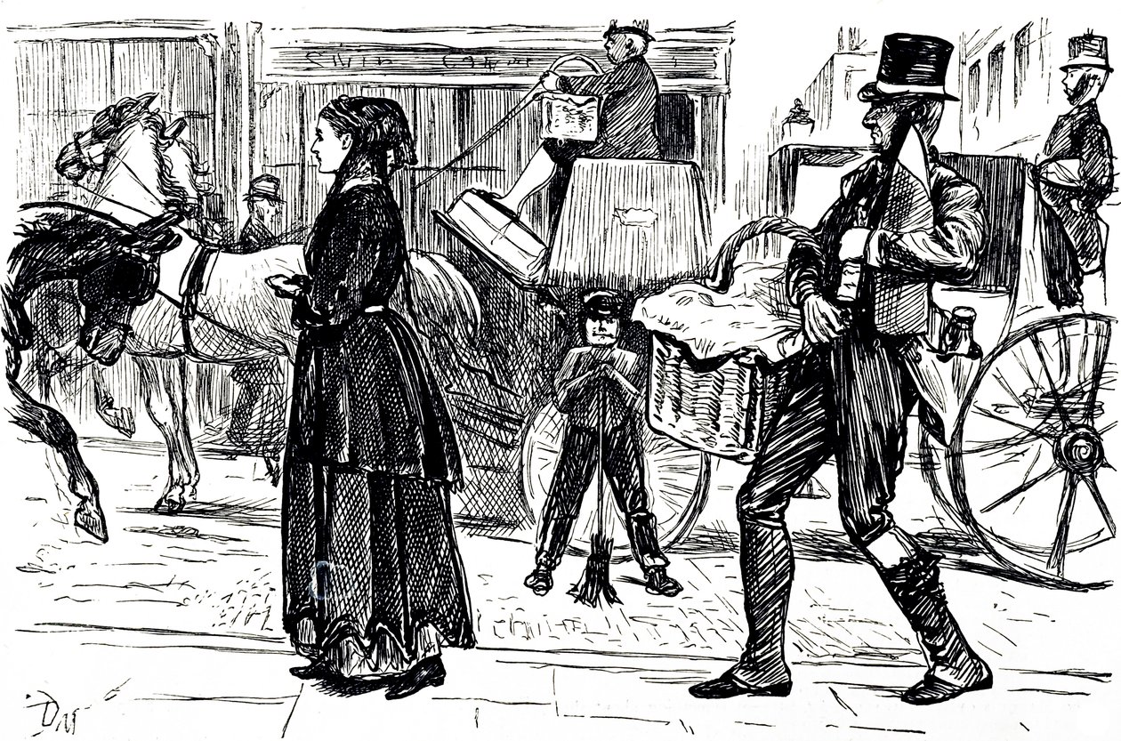 Eine Karikatur, die die frühen Tage der Genossenschaftsläden zeigt. Illustriert von George du Maurier (1834-1896), ein franco-britischer Karikaturist und Autor von George du Maurier