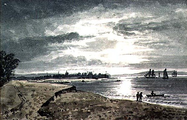 Blick auf den Fluss Adur mit New Shoreham in der Ferne von George the Younger Barret