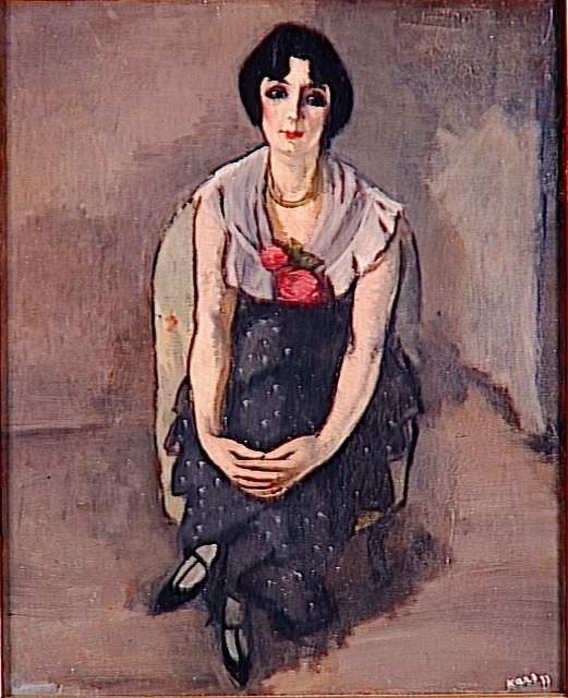 Porträt einer Frau mit roten Rosen von Georges Karpeles