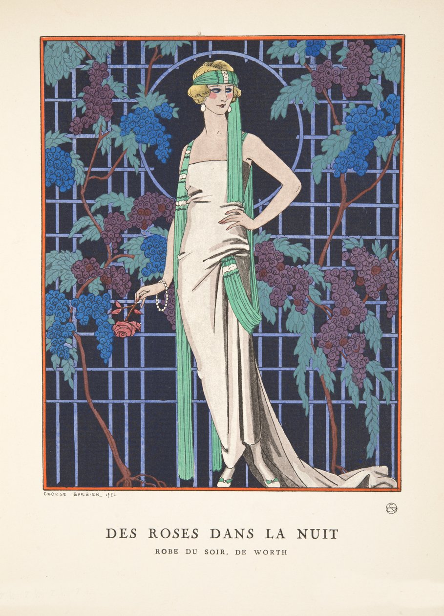 Rosen in der Nacht, aus einer Sammlung von Modeplatten von Georges Barbier