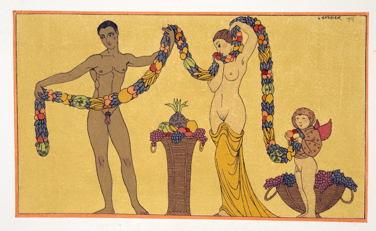 Illustration aus Les Chansons de Bilitis, von Pierre Louys, veröffentlicht 1922 von Georges Barbier