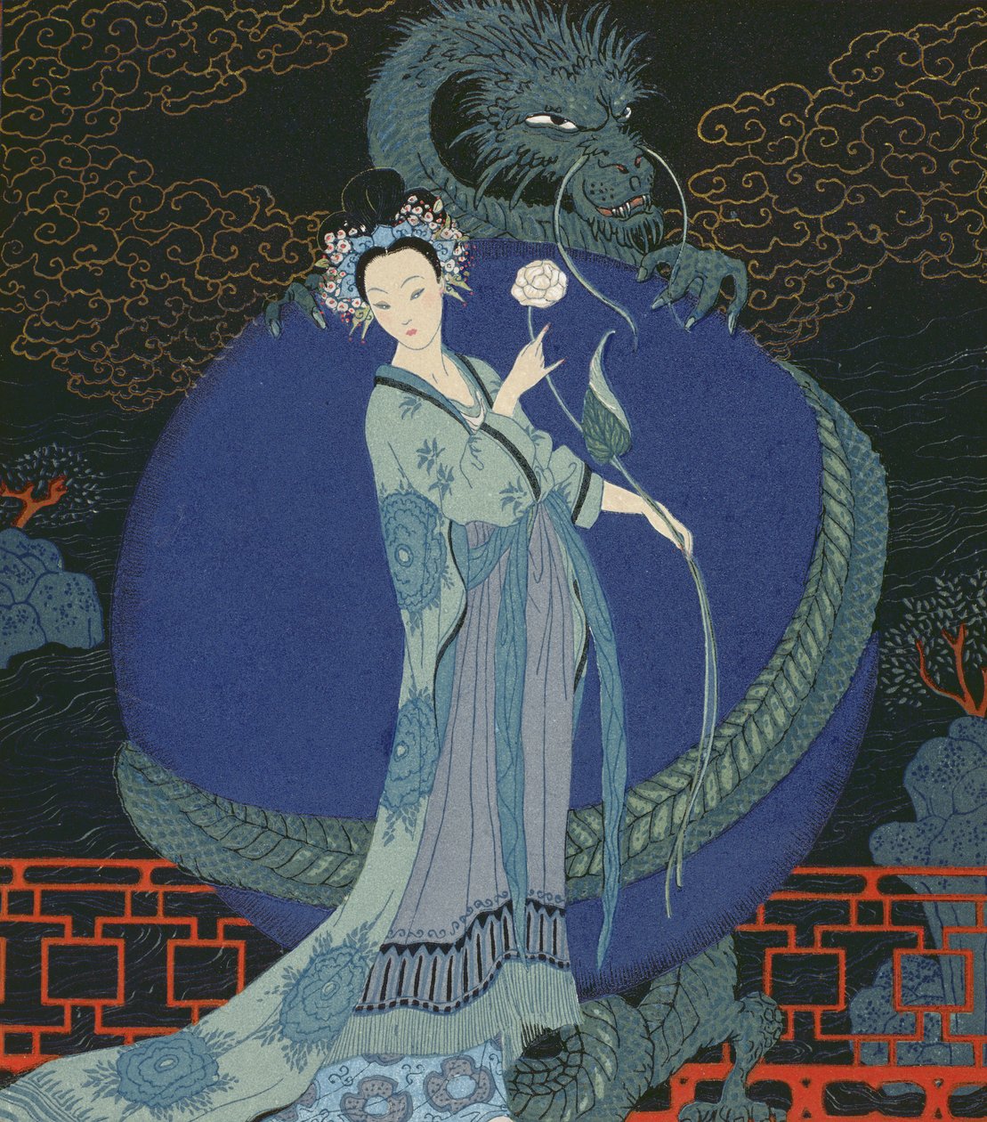 Dame mit einem Drachen von Georges Barbier: Kunstdruck