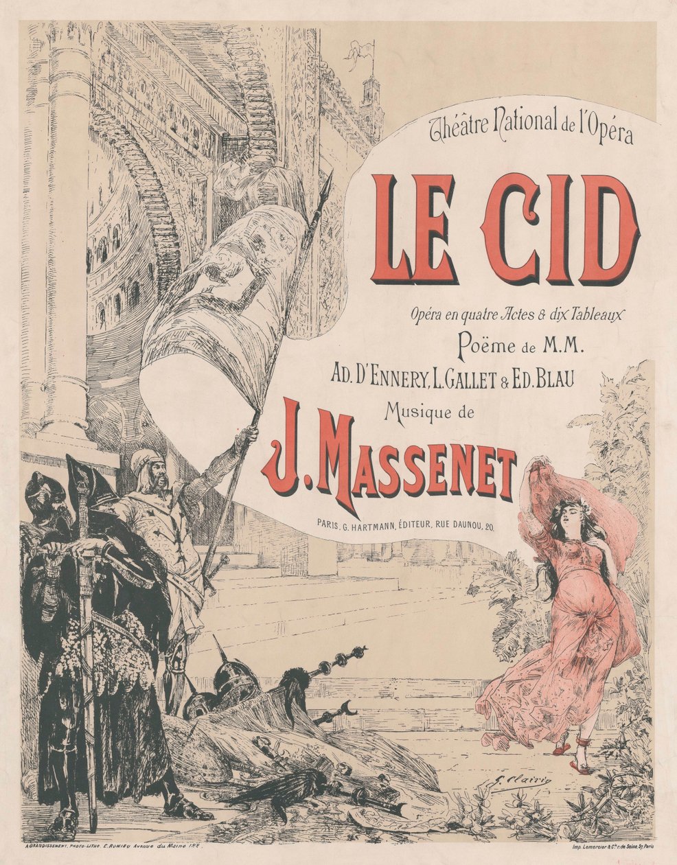 Plakat zur Premiere der Oper Le Cid von Jules Massenet, 1885 von Georges Clairin