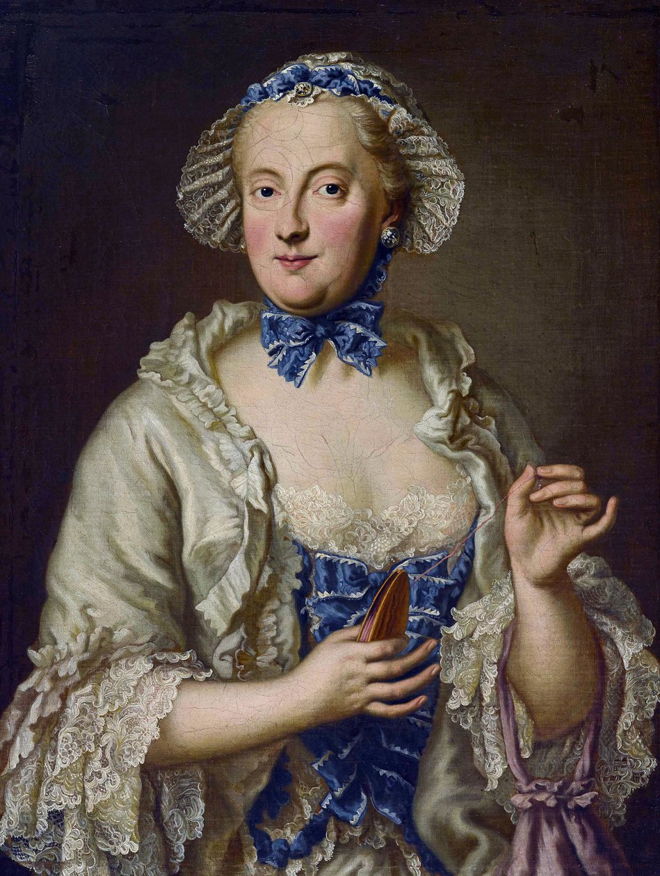 Maria Anna Sophia von Sachsen, Kurfürstin von Bayern (1728-1797) mit einer Spule von Georges Desmarées