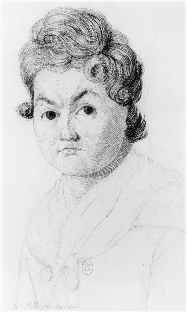 Verrückte Frau aus Liebe, Illustration aus einem unveröffentlichten Traktat von Jean Etienne Dominique Esquirol über die Wahnsinnigen des Salpetriere Asyls, ca. 1818 von Georges Francois Gabriel