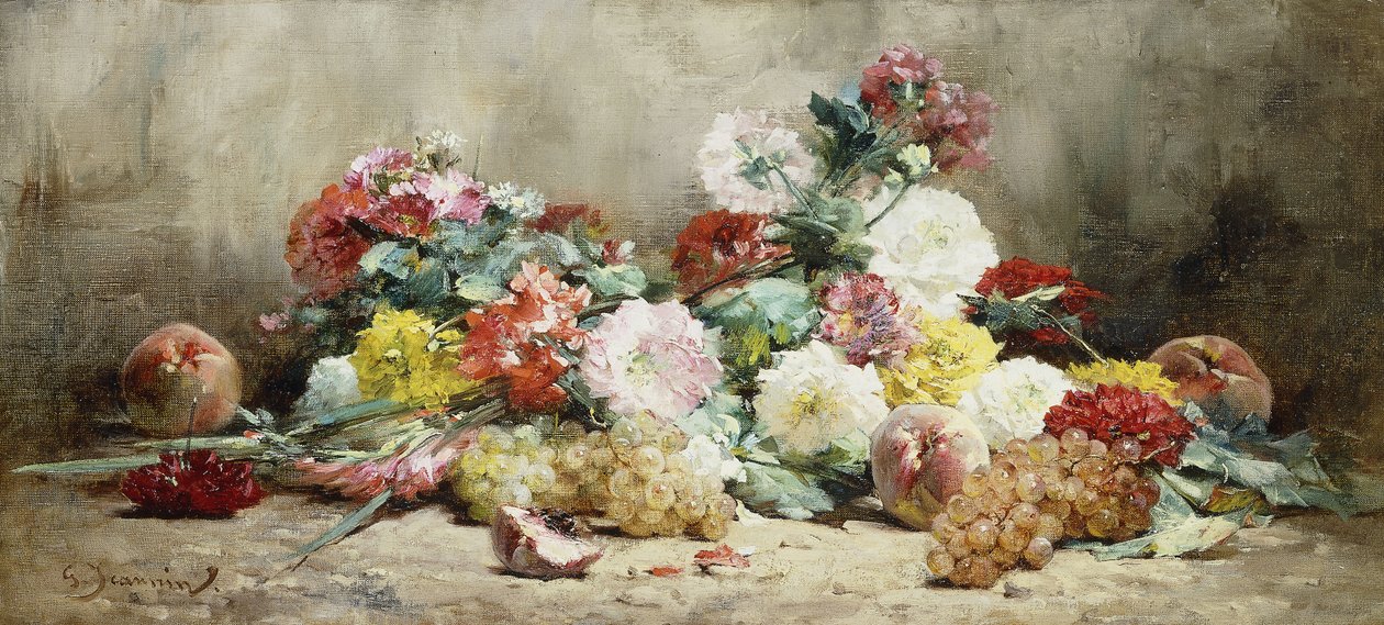 Nelken, Rosen, Trauben und Pfirsiche von Georges Jeannin