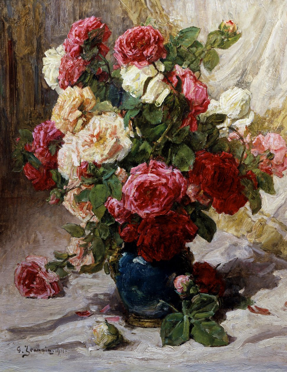 Stillleben von Rosen in einer Vase. Gemälde von Georges Jeannin (1841-1925 Französisch) Privatsammlung von Georges Jeannin