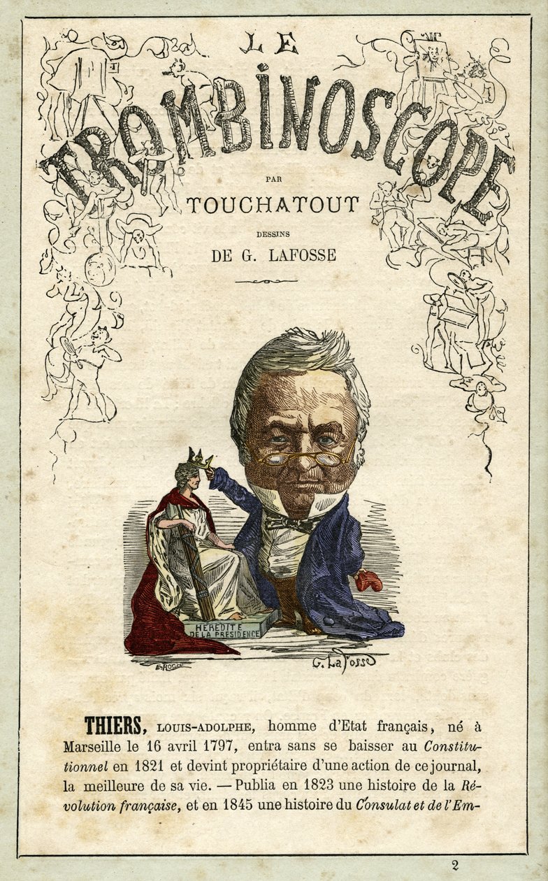 Adolphe THIERS (1797-1877) Illustration aus "Le Trombinoscope", einem satirischen politischen Periodikum von Leon-Charles Bienvenu, bekannt als Touchatout (1835-1910) Monographie Nr. 2, Paris von Georges Lafosse