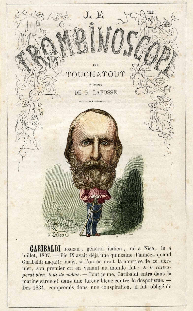 Giuseppe GARIBALDI (1807-1882) - Illustration aus "Le Trombinoscope", einem satirischen politischen Periodikum von Leon-Charles Bienvenu, bekannt als Touchatout, Monographie Nr. 20, Imprimerie Vallee, Paris von Georges Lafosse