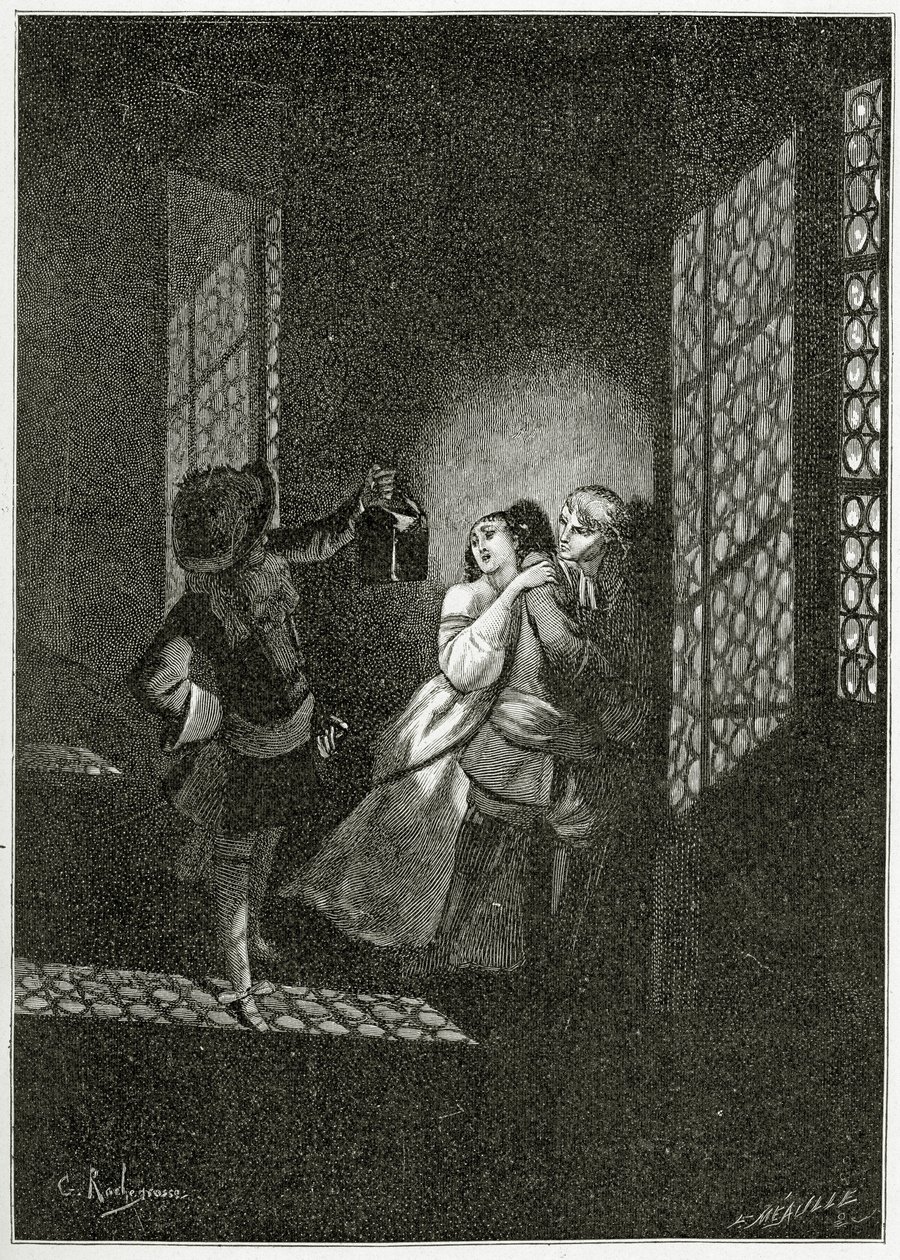 Die Liebenden Ethel und Ordener werden von Leutnant d’Alpheld gefangen - Illustration aus Han d’Islande, 19. Jahrhundert von Georges Marie Rochegrosse