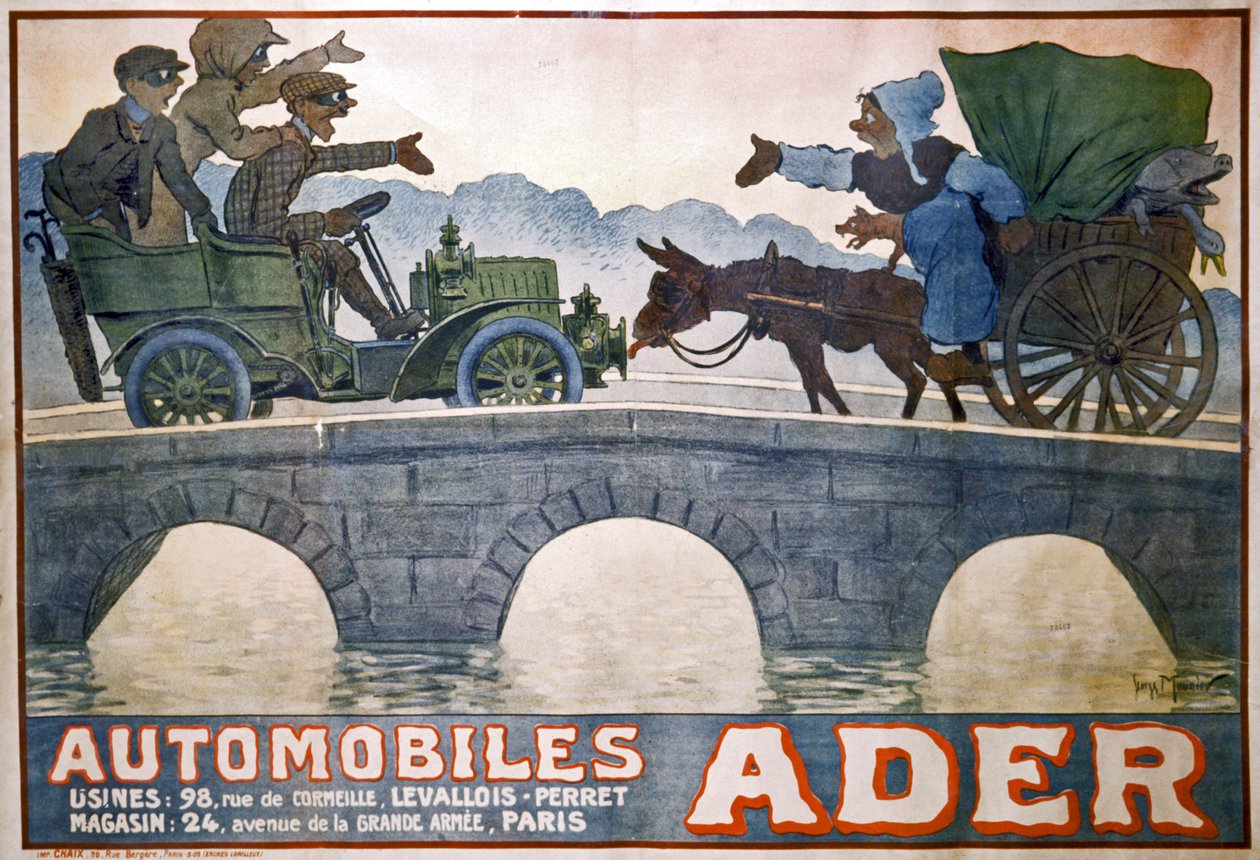 Konflikt zwischen Kutsche und Auto, ca. 1910 von Georges Meunier