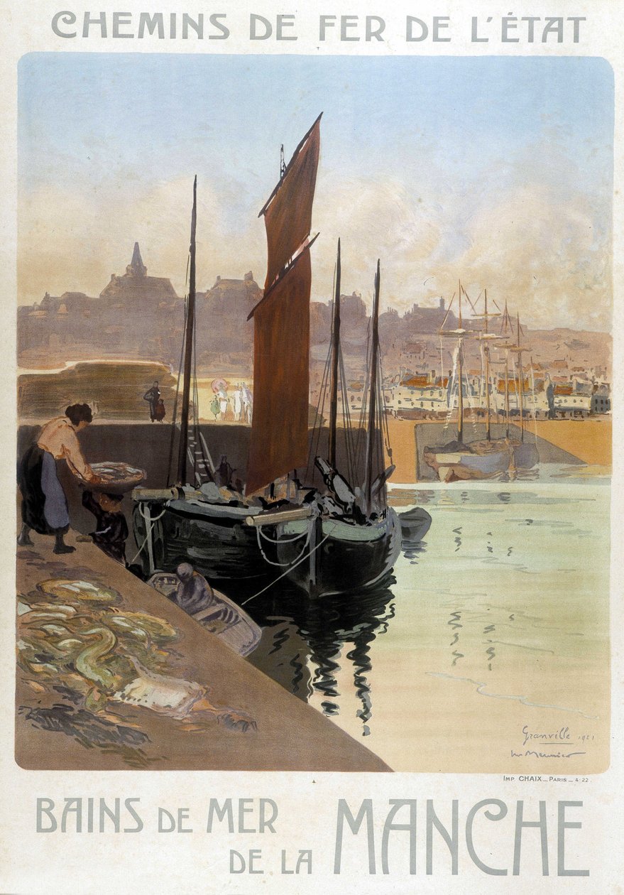 Die Seebäder des Ärmelkanals (Ansicht des Hafens von Granville) - Plakat der Staatsbahnen, von Meunier von Georges Meunier