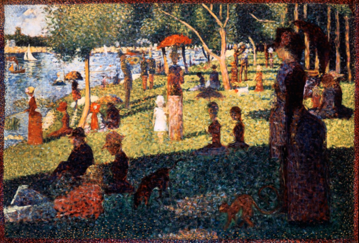 Holzfächer Mit Seurat Gemälde - Klassischer Faltfächer 42cm