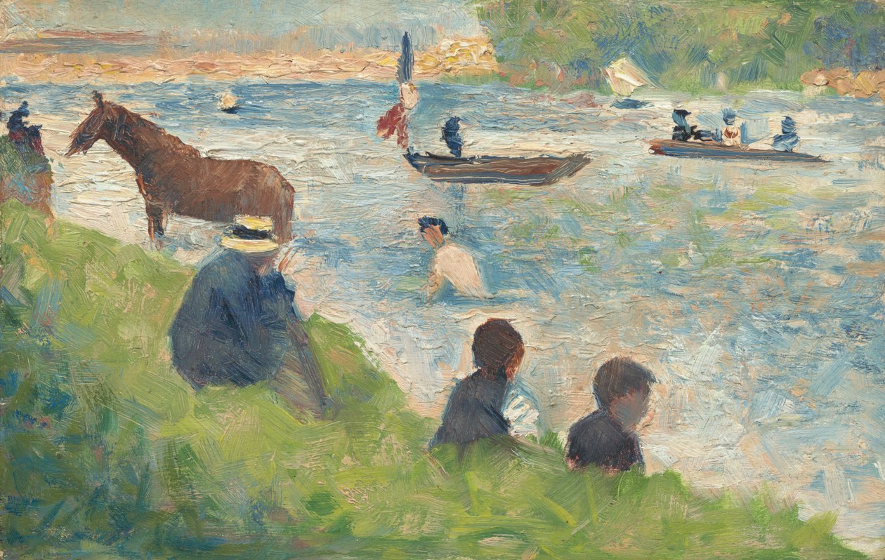 Pferd und Boote (Studie für "Badegäste in Asnières") von Georges Seurat