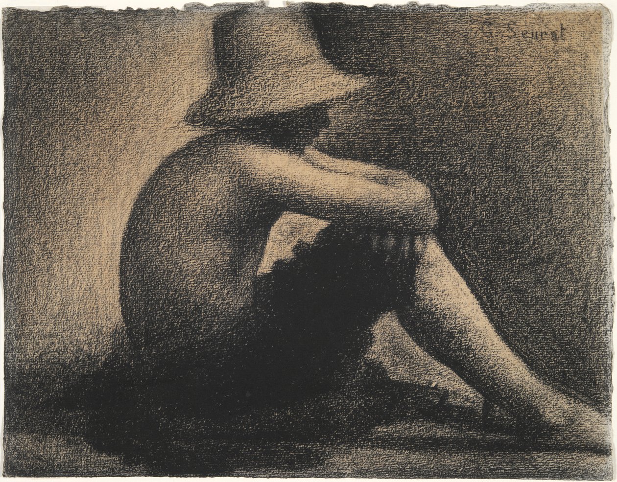 Sitzender Junge mit Strohhut, Studie für Badende in Asnières von Georges Seurat