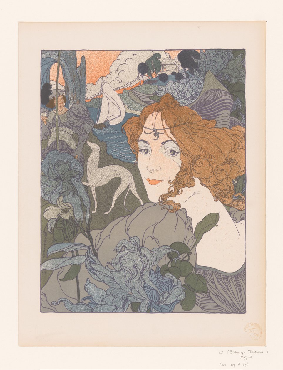 Dame mit Edelmann und Windhund an einem Fluss von Georges de Feure