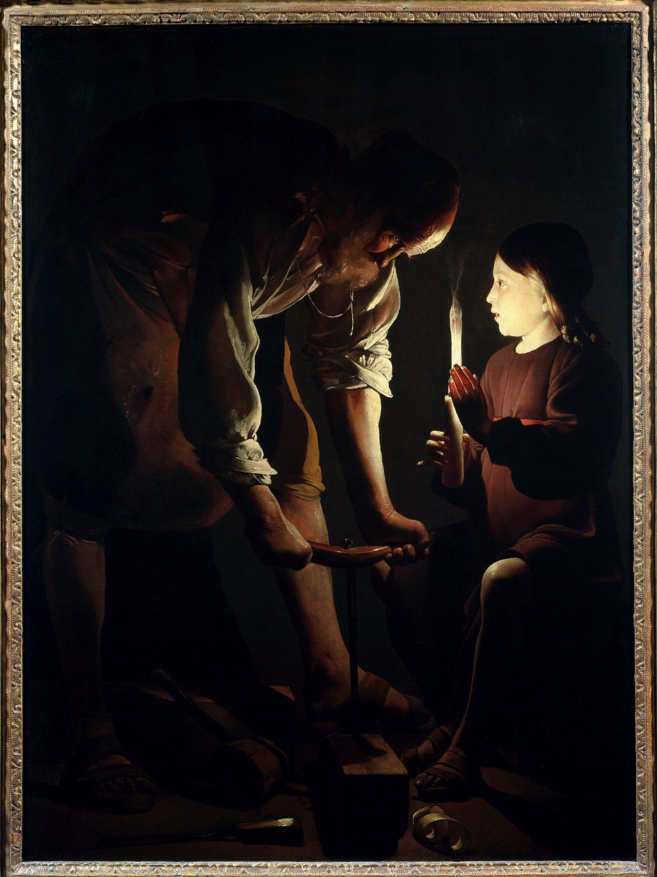Heiliger Josef Zimmermann Jesuskind hält eine Kerze, um seinen Vater Josef bei der Arbeit zu beleuchten von Georges de La Tour